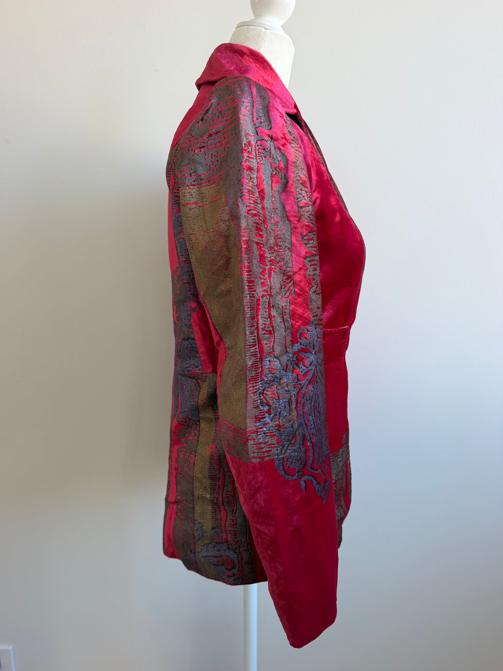 Christian Lacroix Paris Ruby Red Velvet 1990s Brocade Blazer