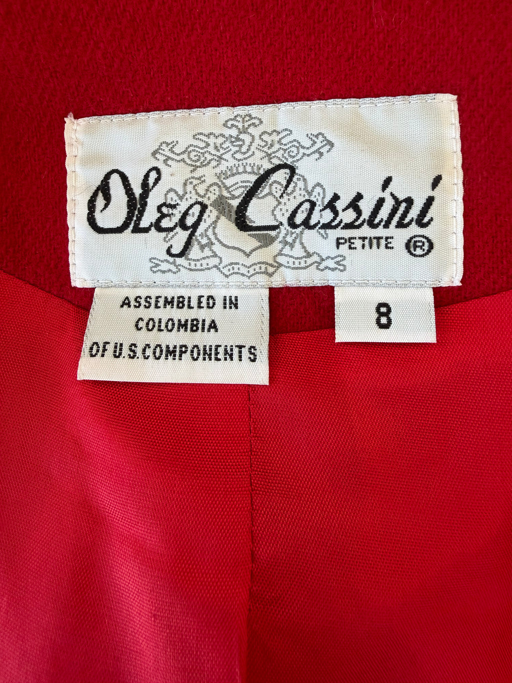 Vintage Oleg Cassini Red Wool Coat with Black Fur Cuffs