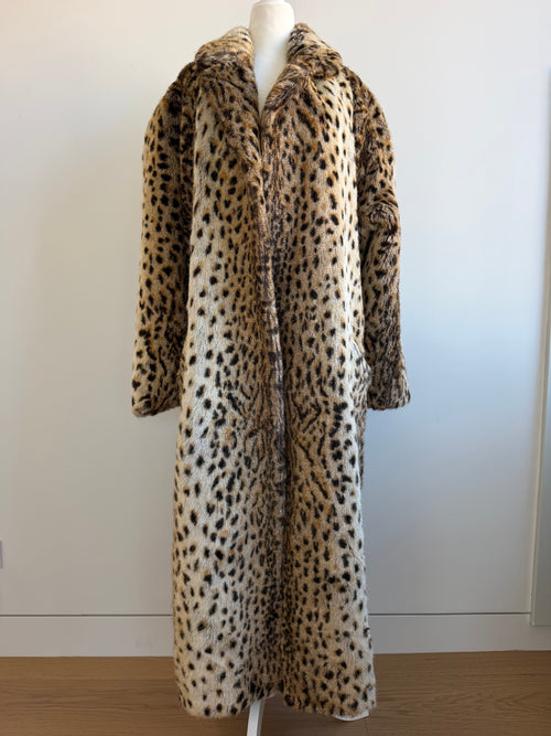 1980s/1990s Vintage Leopard Print Faux Fur Maxi Coat