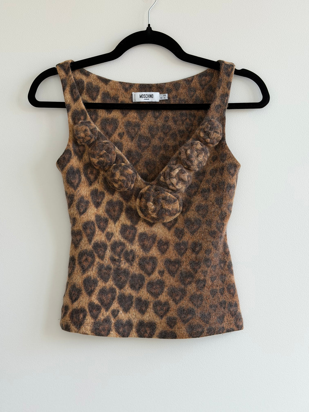 Moschino Jeans late 90s Leopard Print Angora Rosette Top