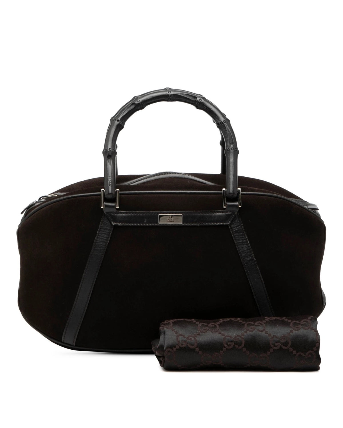 Vintage Gucci Dark Brown Suede Bamboo Handle Bag
