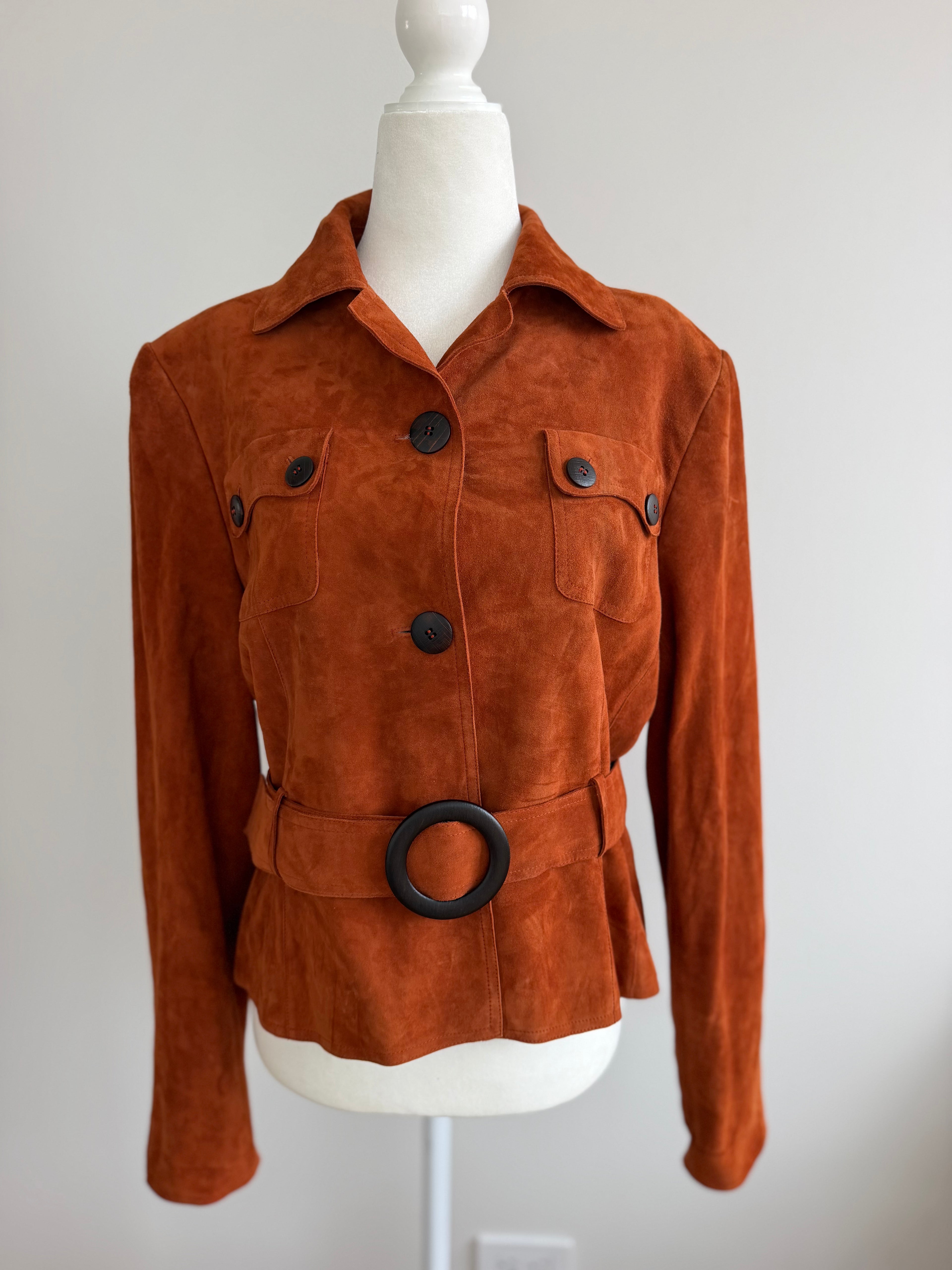 Carlisle Cognac Brown Suede Belted Jacket