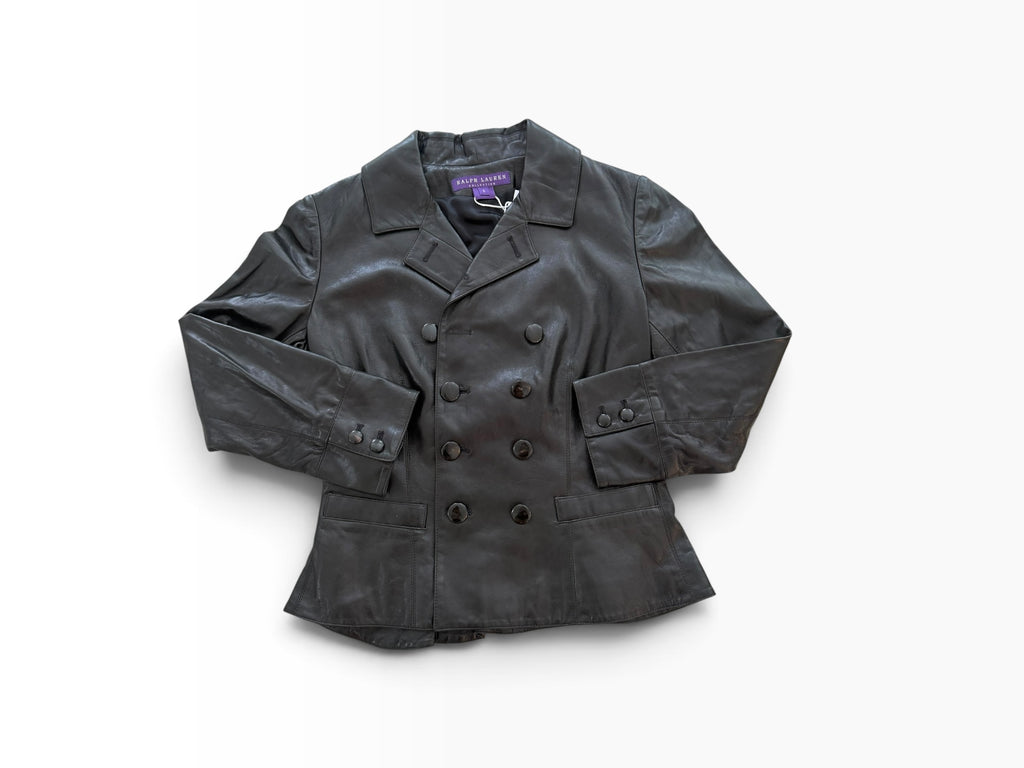Vintage 2000s Ralph Lauren Collection Black Lamb Leather Double-Breasted Jacket