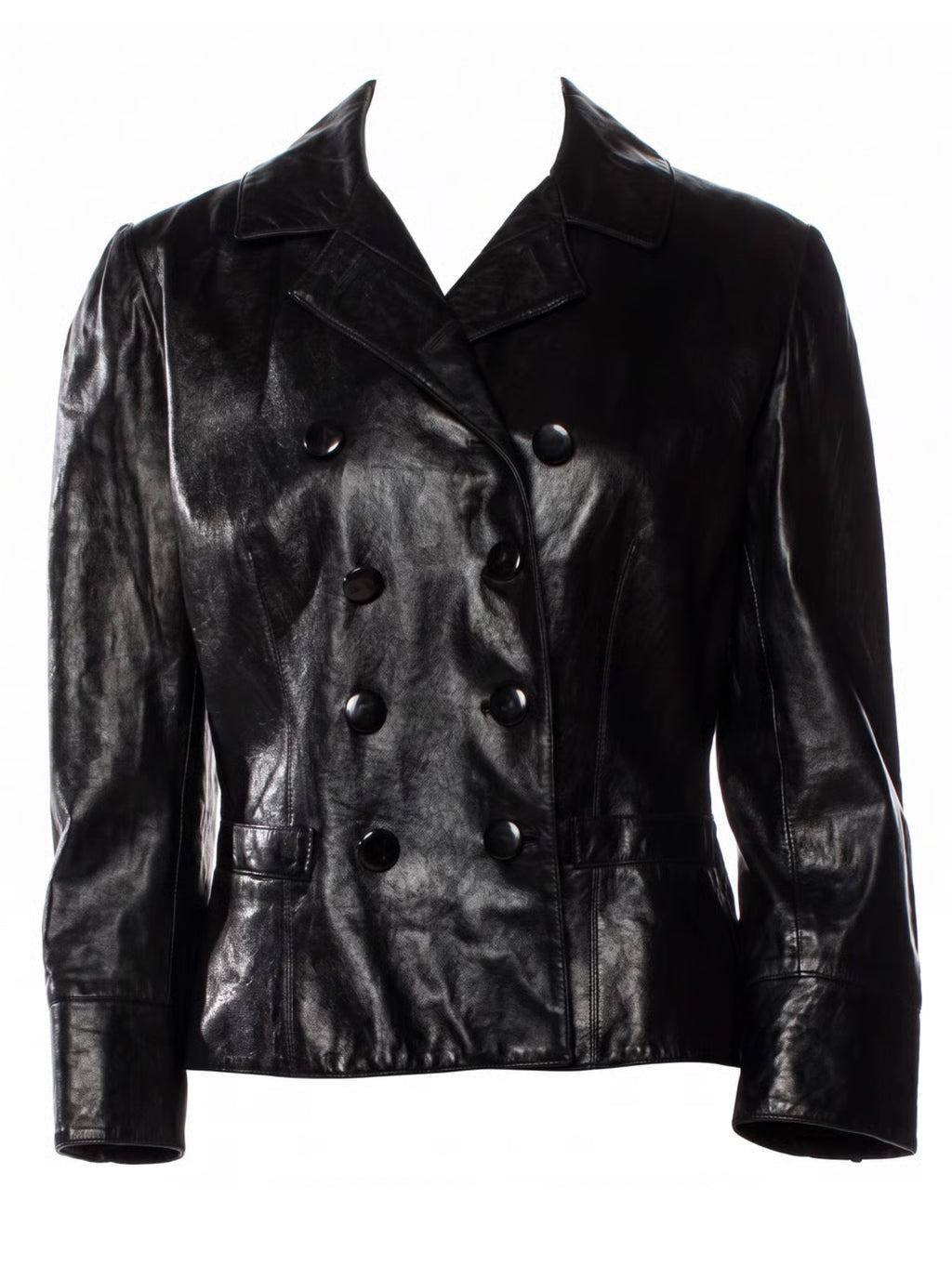 Vintage 2000s Ralph Lauren Collection Black Lamb Leather Double-Breasted Jacket