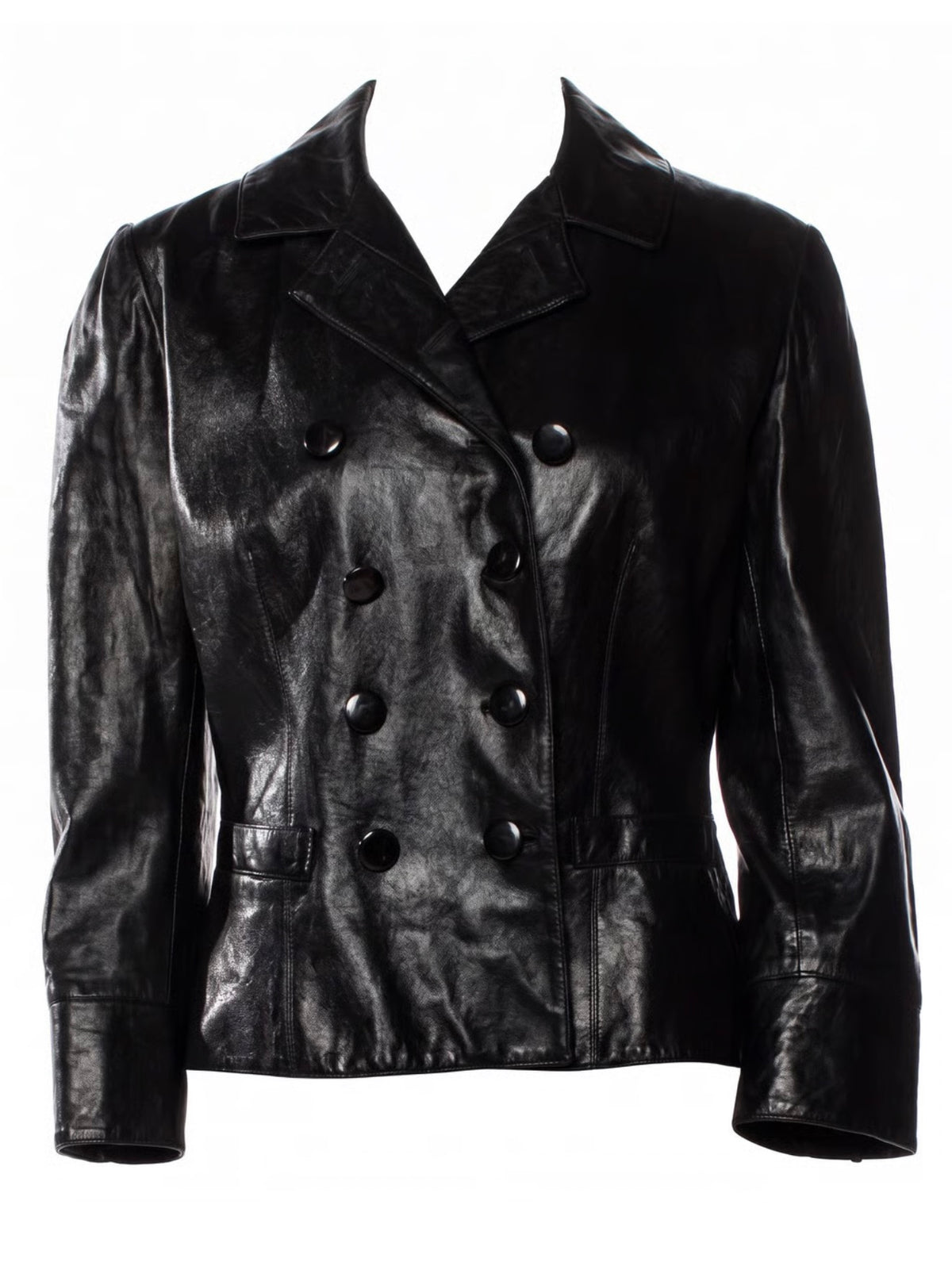 Vintage 2000s Ralph Lauren Collection Black Lamb Leather Double-Breasted Jacket