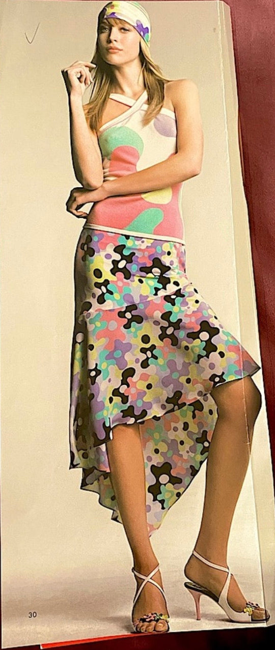 Vintage Escada Tropical Floral Two-Piece Set | Silk Ruffle Skirt + Matching Printed Top | Y2K Designer Resort