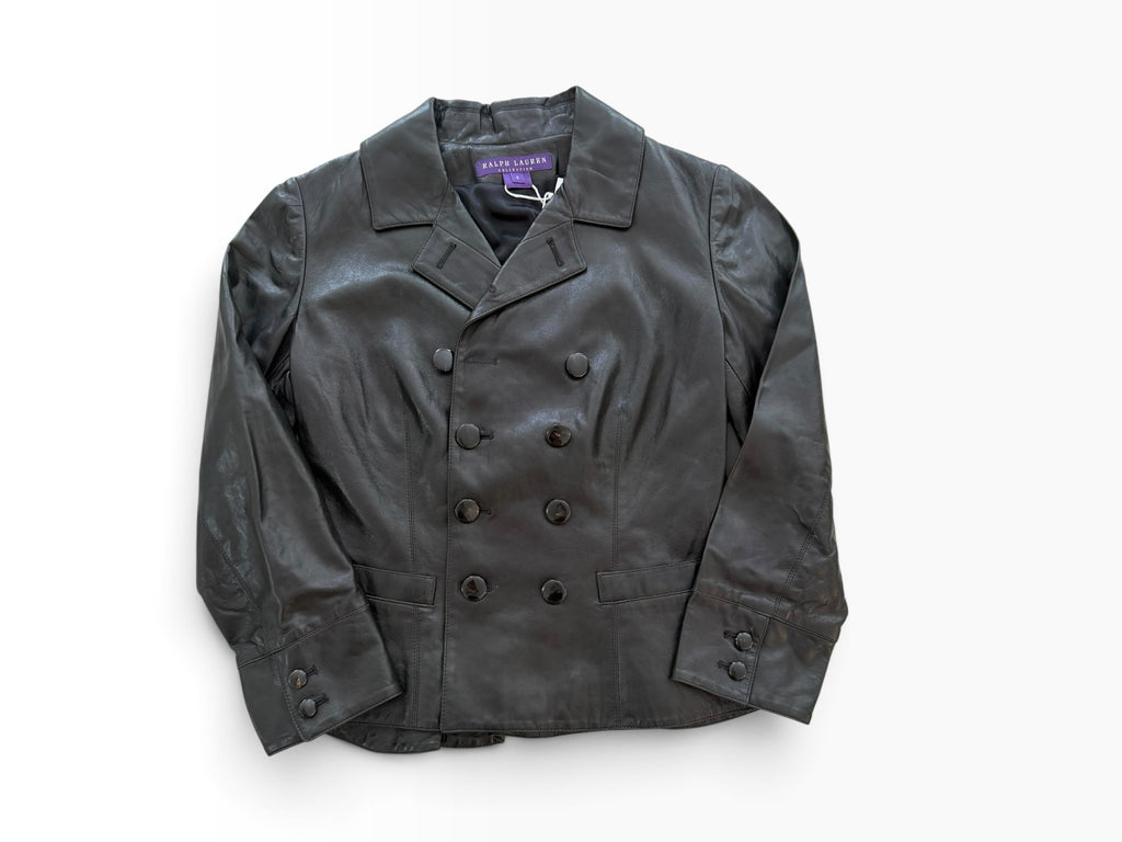 Vintage 2000s Ralph Lauren Collection Black Lamb Leather Double-Breasted Jacket