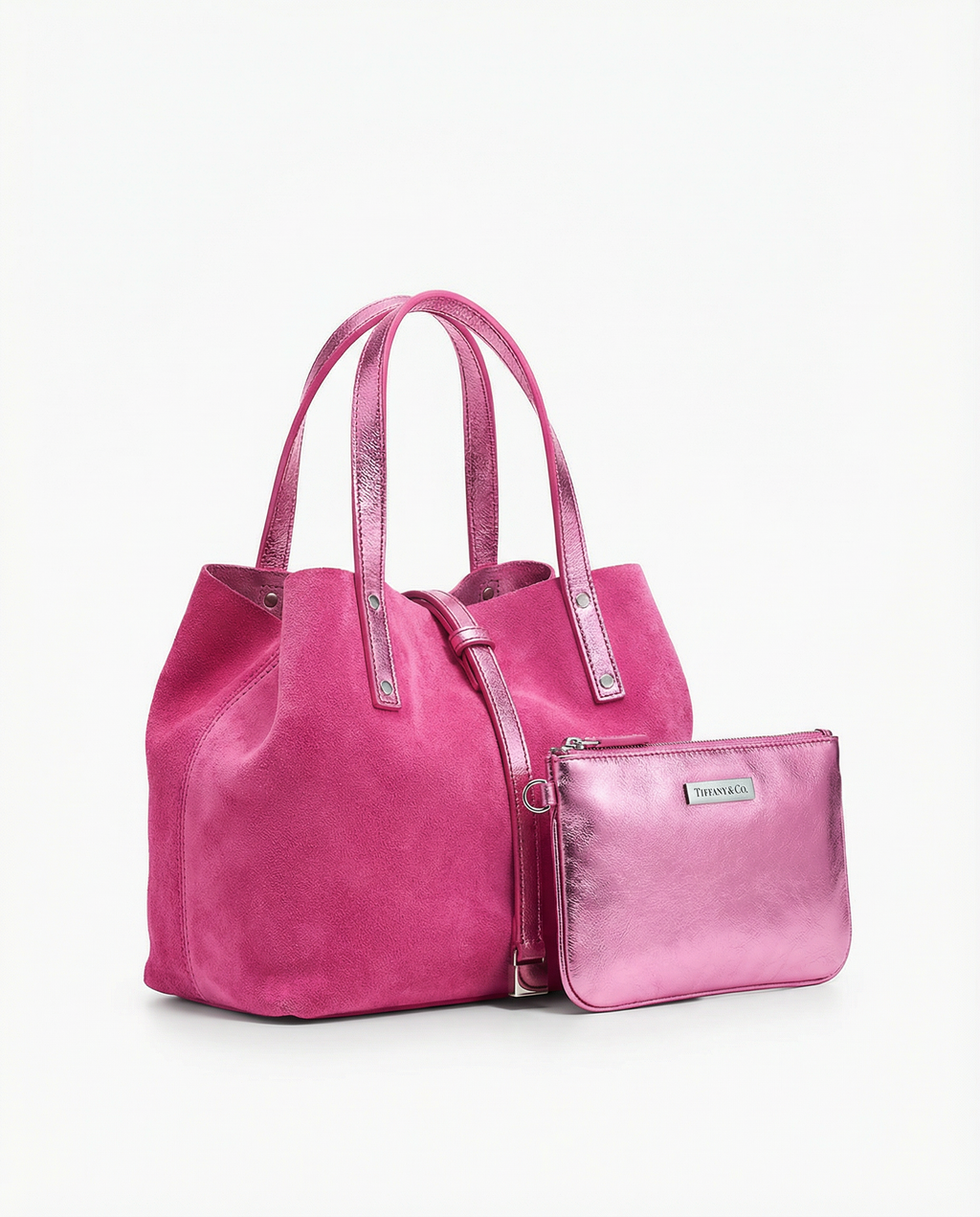 Rare Tiffany & Co. Hot Pink Reversible Suede & Metallic Tote