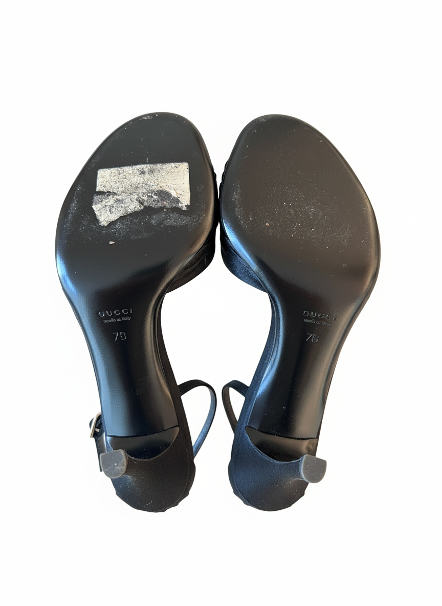 Gucci Black Satin Crystal Bamboo Evening Sandals – early 2000s (with Box)