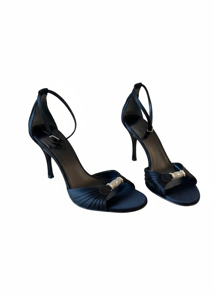 Gucci Black Satin Crystal Bamboo Evening Sandals – early 2000s (with Box)