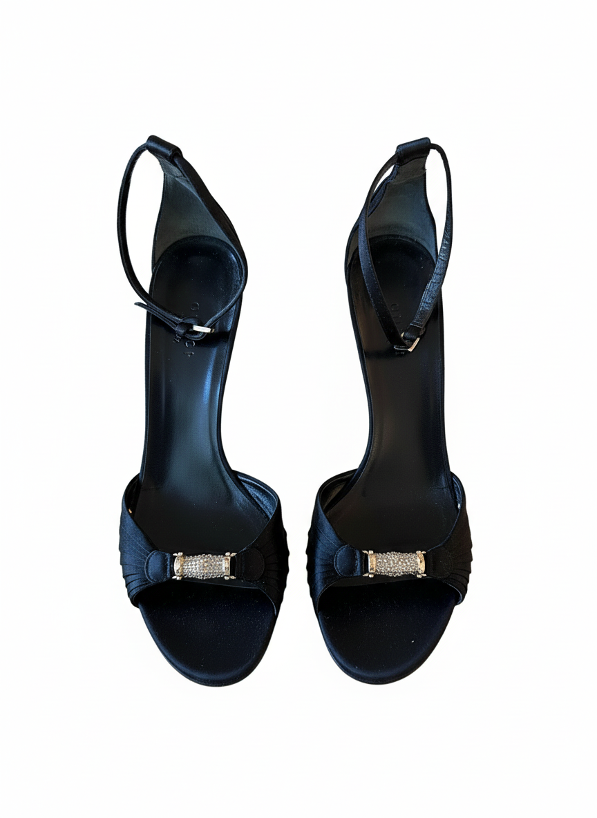 Gucci Black Satin Crystal Bamboo Evening Sandals – early 2000s (with Box)
