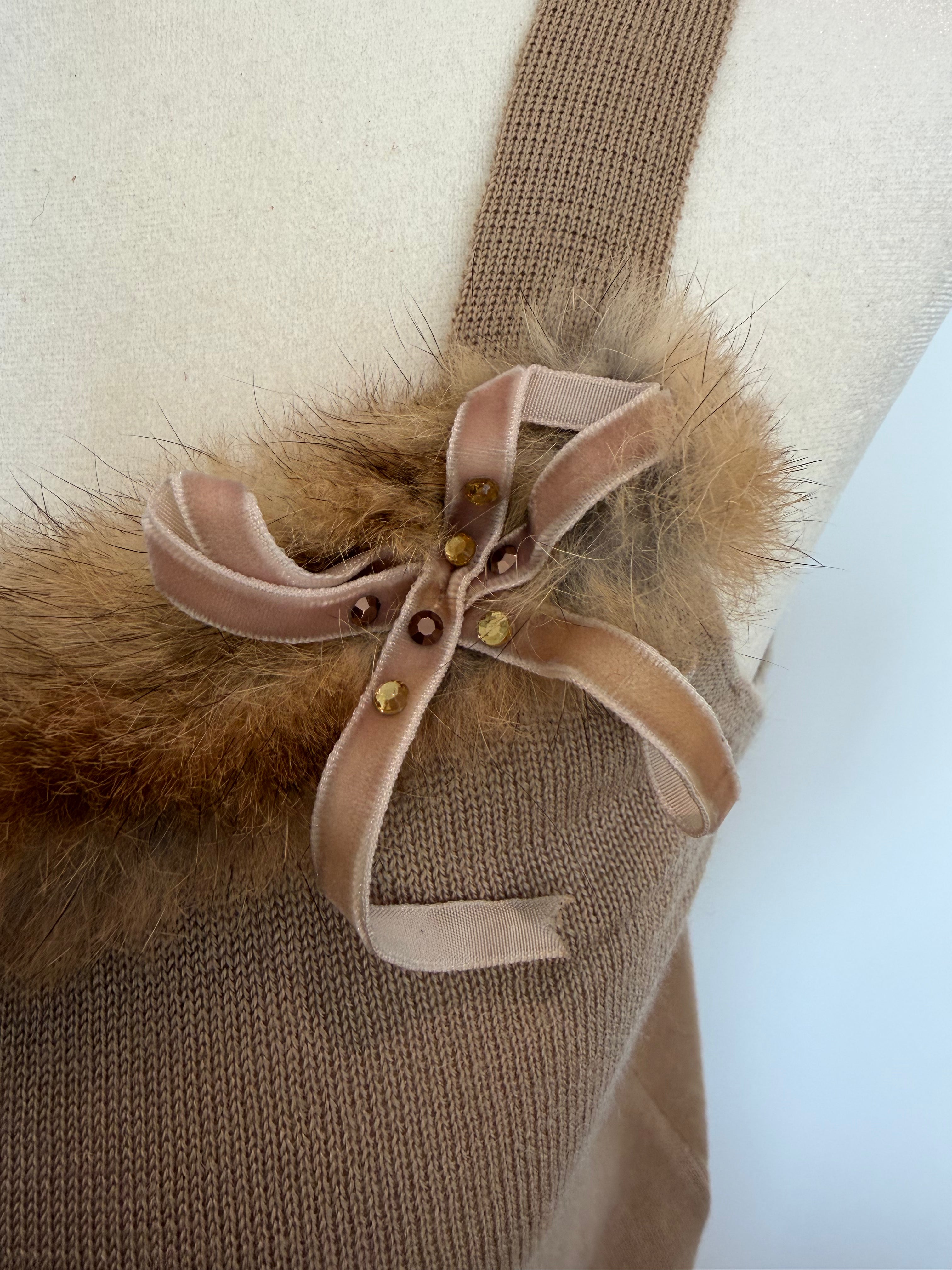 Vintage Y2K Anita Girl Brown Wool Blend Fur Trim Knit Tank Top