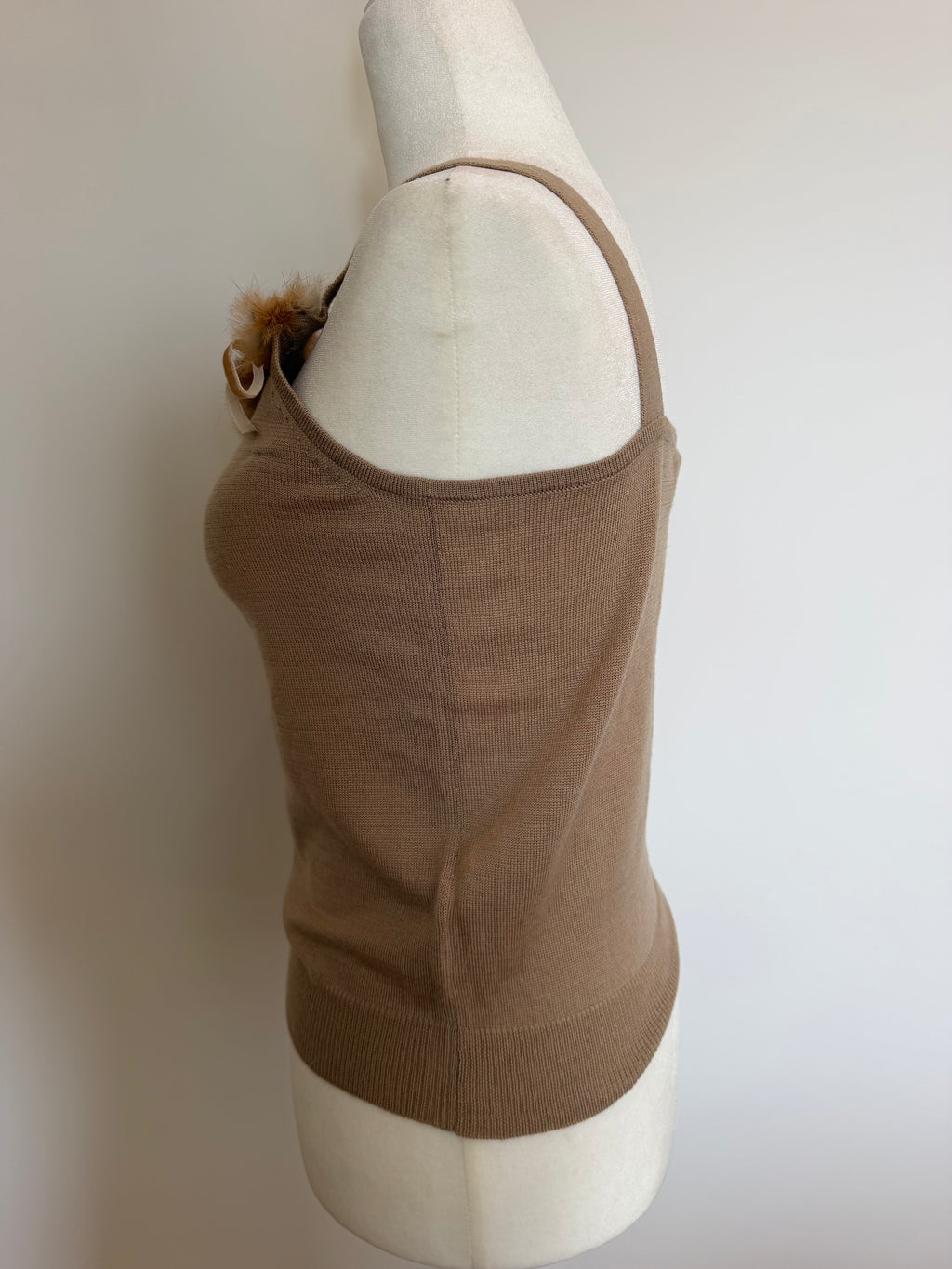 Vintage Y2K Anita Girl Brown Wool Blend Fur Trim Knit Tank Top