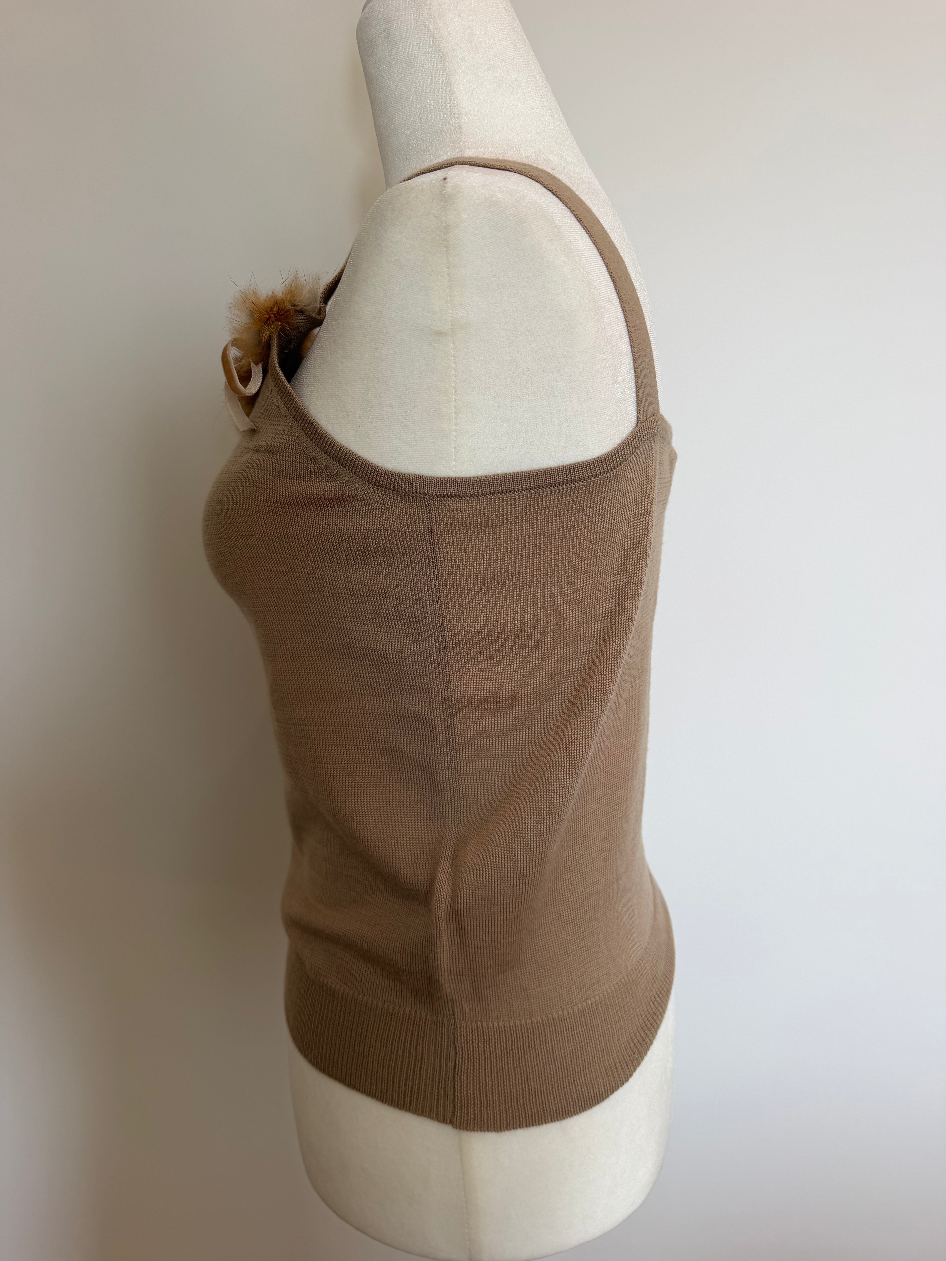 Vintage Y2K Anita Girl Brown Wool Blend Fur Trim Knit Tank Top
