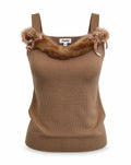 Vintage Y2K Anita Girl Brown Wool Blend Fur Trim Knit Tank Top