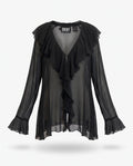 Vintage Y2K DKNY Black Silk Sheer Ruffle Blouse Top