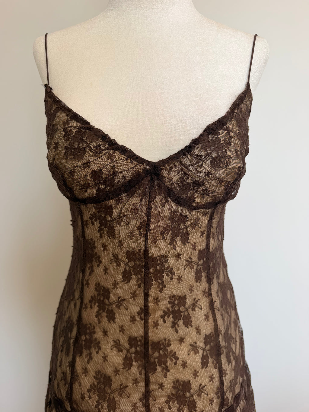 Vintage Tracy Reese New York Brown Floral Lace Slip Dress