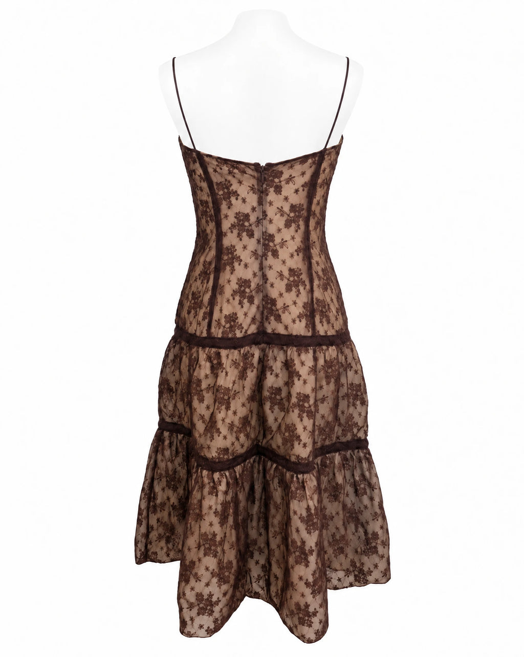 Vintage Tracy Reese New York Brown Floral Lace Slip Dress