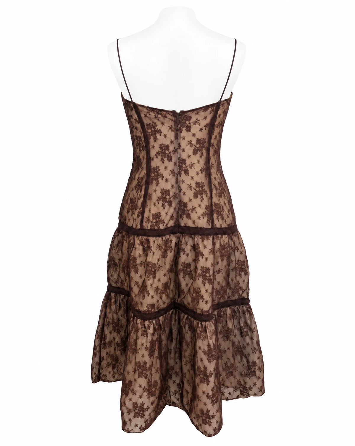 Vintage Tracy Reese New York Brown Floral Lace Slip Dress