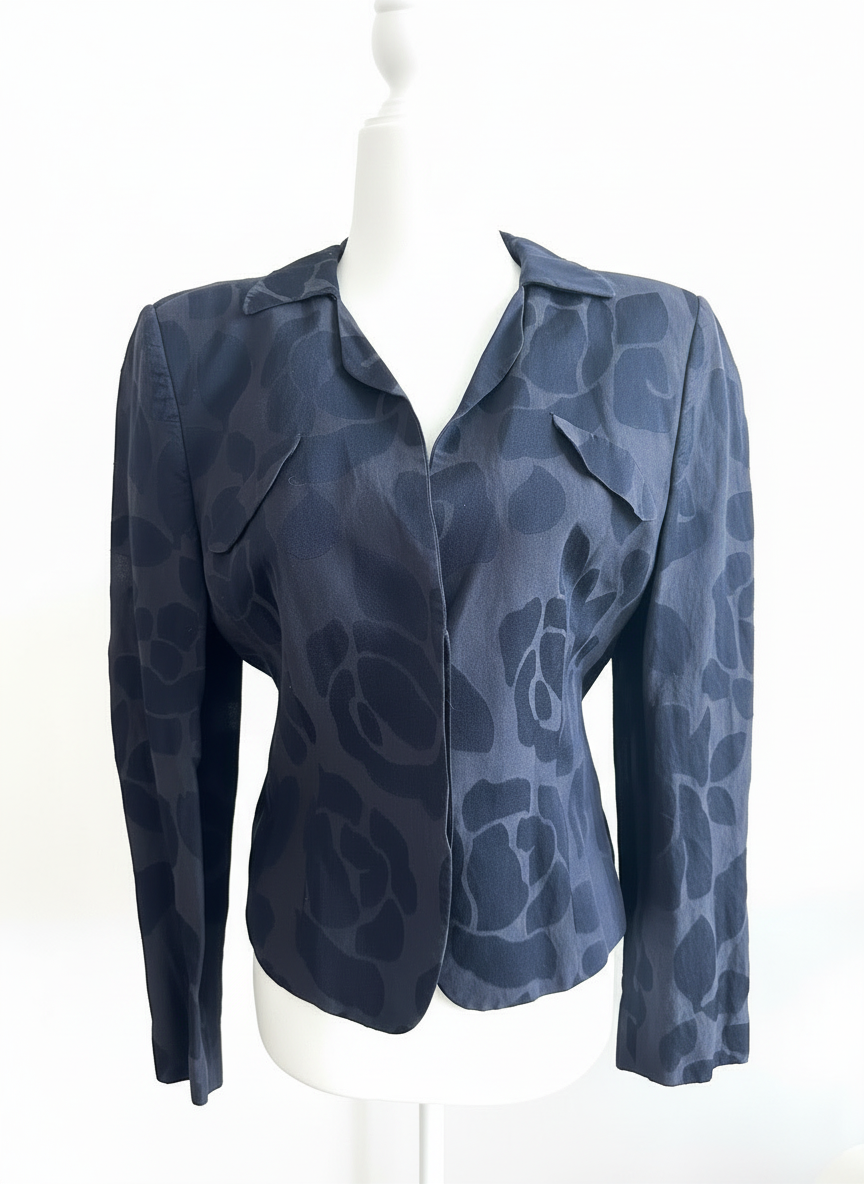 GIORGIO ARMANI Vintage Silk Blend Blazer – Navy Floral Jacquard