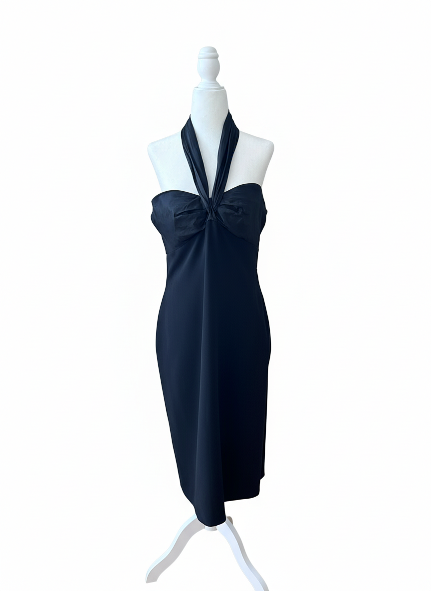 Moschino Black Convertible Fringe Halter Dress (AEFFE Era)