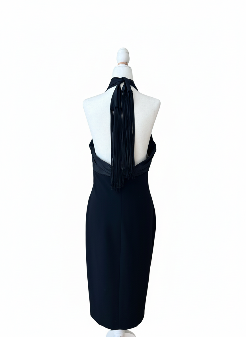 Moschino Black Convertible Fringe Halter Dress (AEFFE Era)