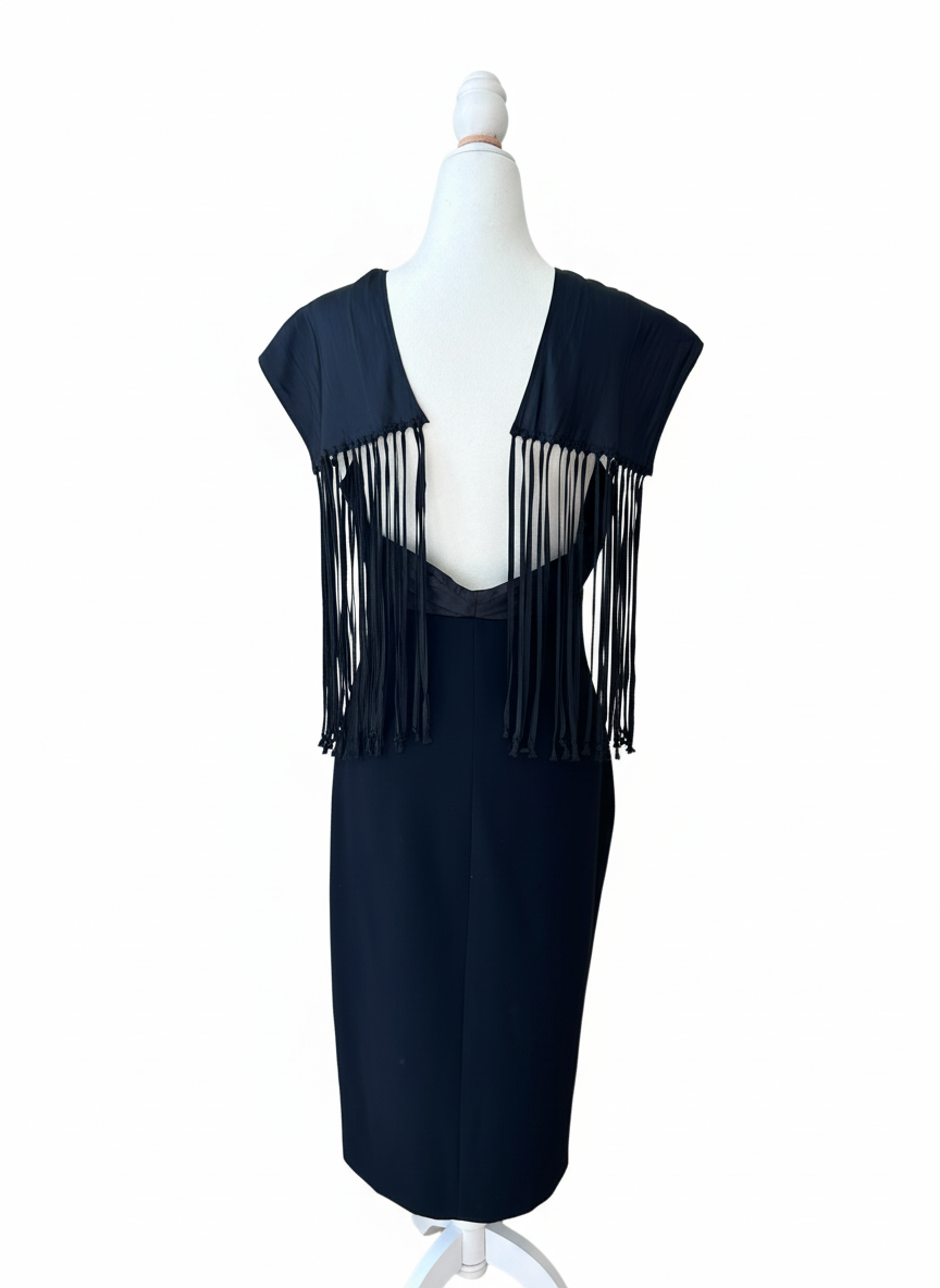 Moschino Black Convertible Fringe Halter Dress (AEFFE Era)