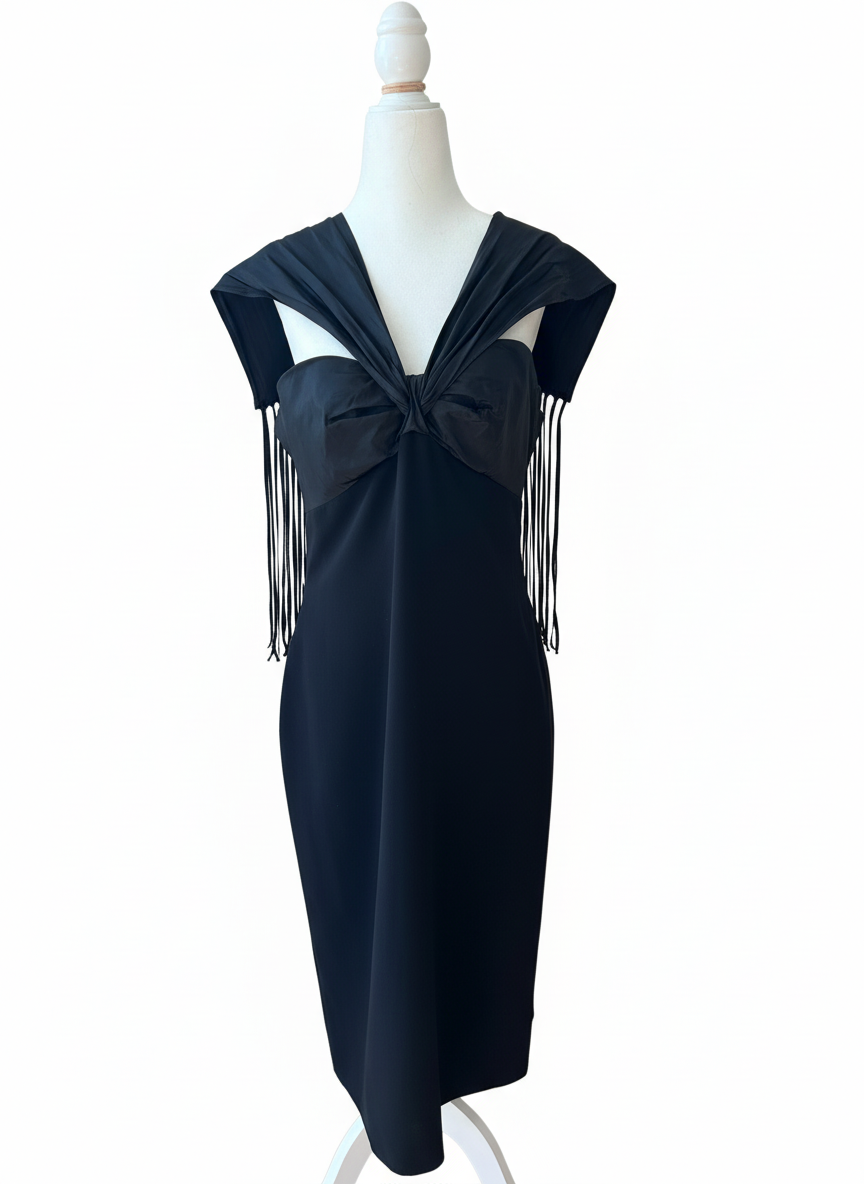 Moschino Black Convertible Fringe Halter Dress (AEFFE Era)