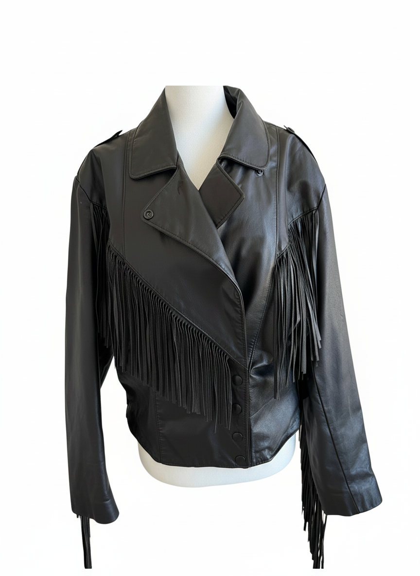 Vintage Leather Fringe Jacket – Made in USA | Cropped Western Moto Style