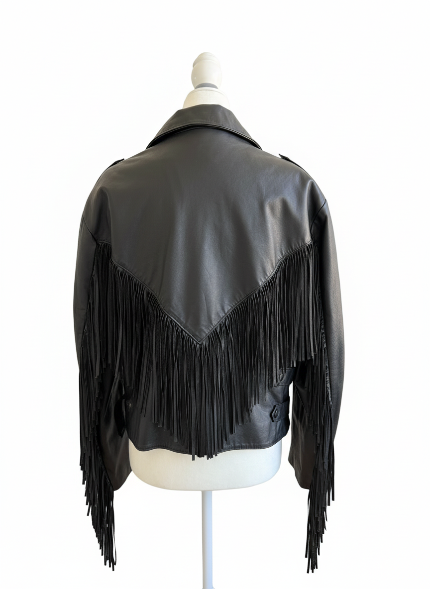 Vintage Leather Fringe Jacket – Made in USA | Cropped Western Moto Style