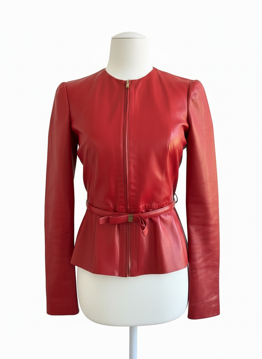 Gucci Red Leather Peplum Jacket – Frida Giannini Era (Size 38)