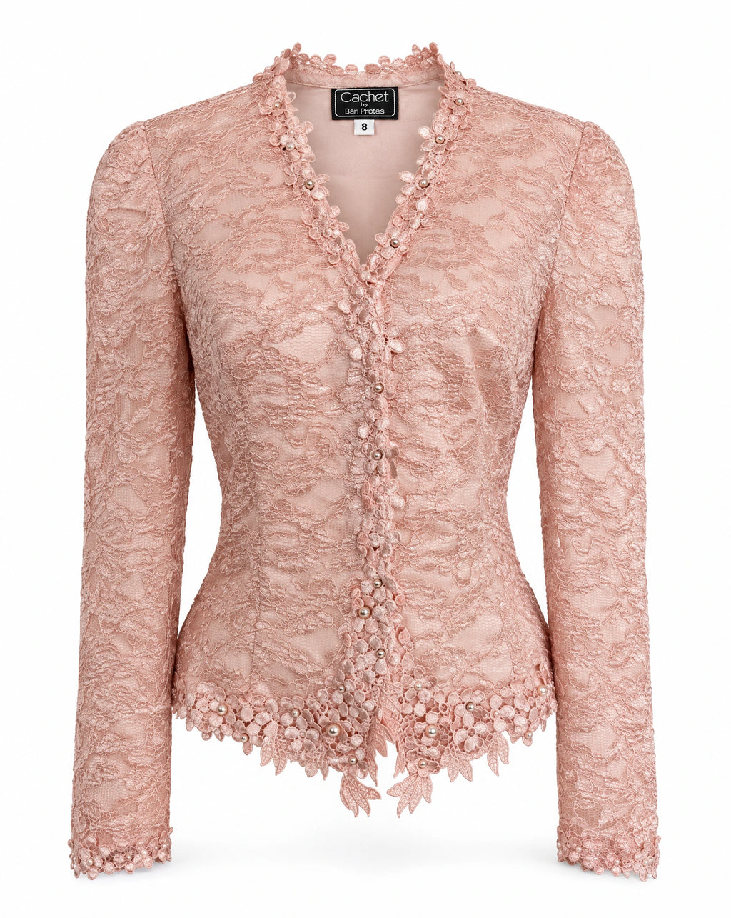 Vintage Cachet by Bari Protas Blush Pink Lace Beaded Jacket