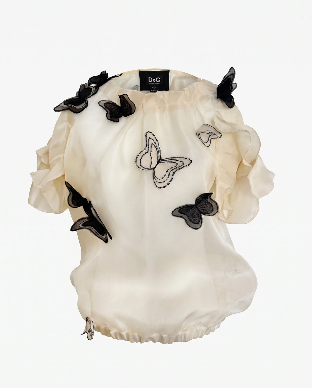 Vintage D&G Dolce & Gabbana Silk Butterfly Appliqué Blouse