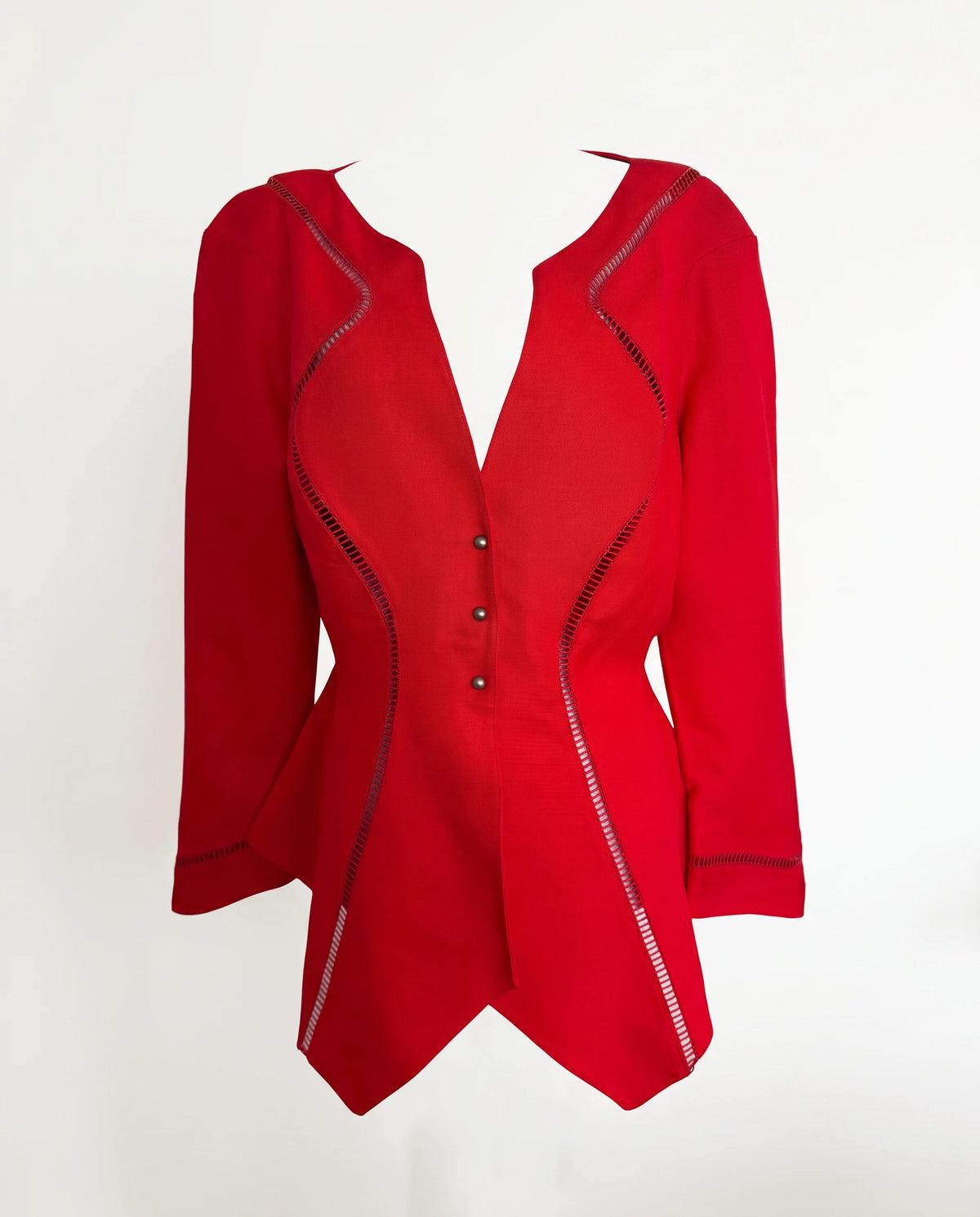 Vintage Thierry Mugler Red Sculpted Cutout Peplum Jacket 1990s