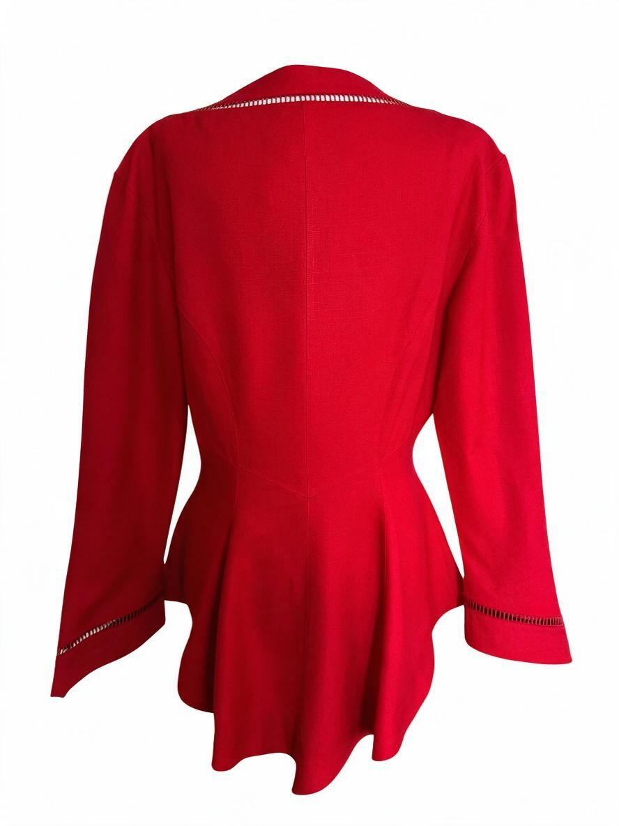 Vintage Thierry Mugler Red Sculpted Cutout Peplum Jacket 1990s