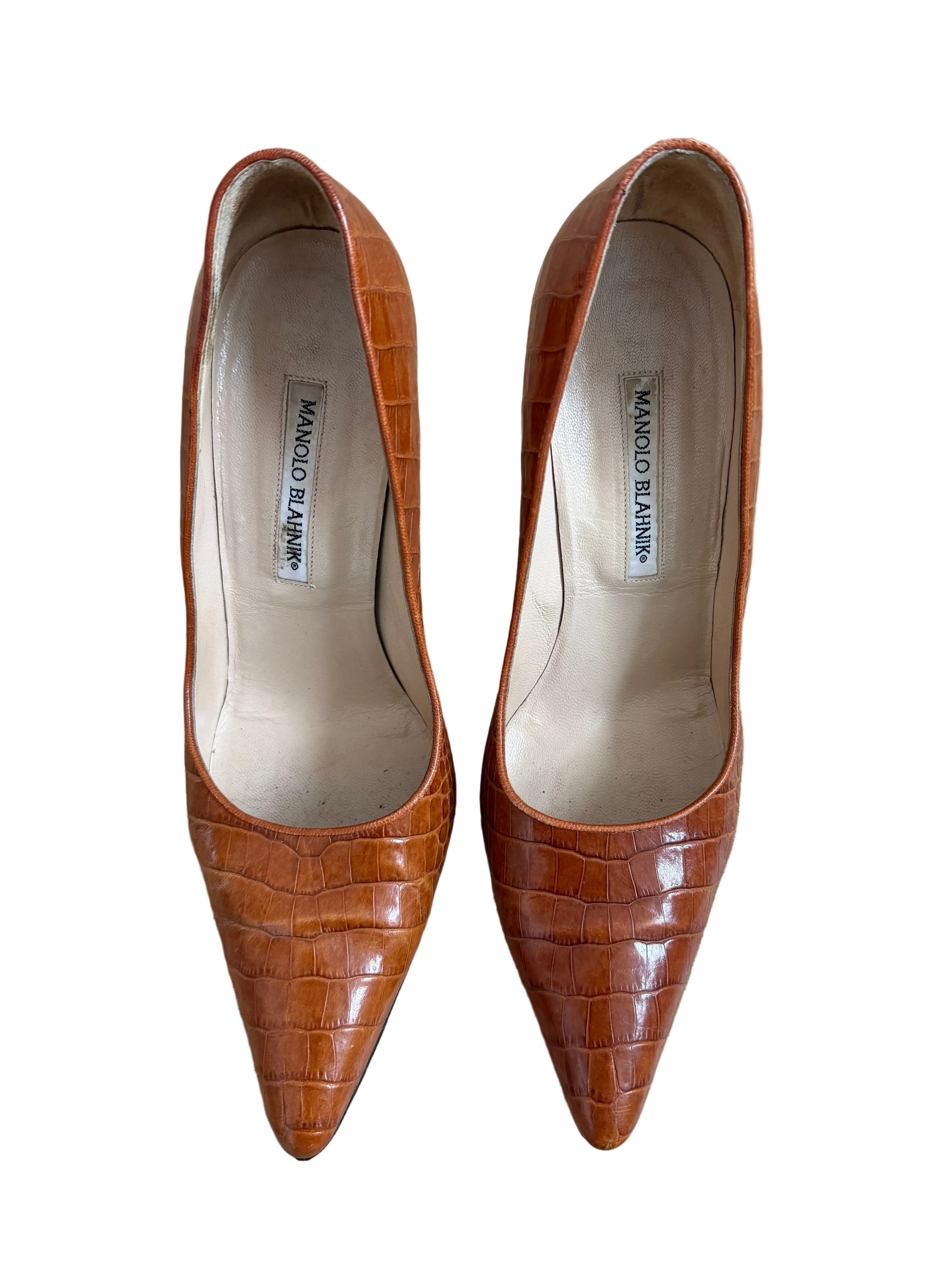 Manolo Blahnik Croc-Embossed Leather Pumps – Size 39