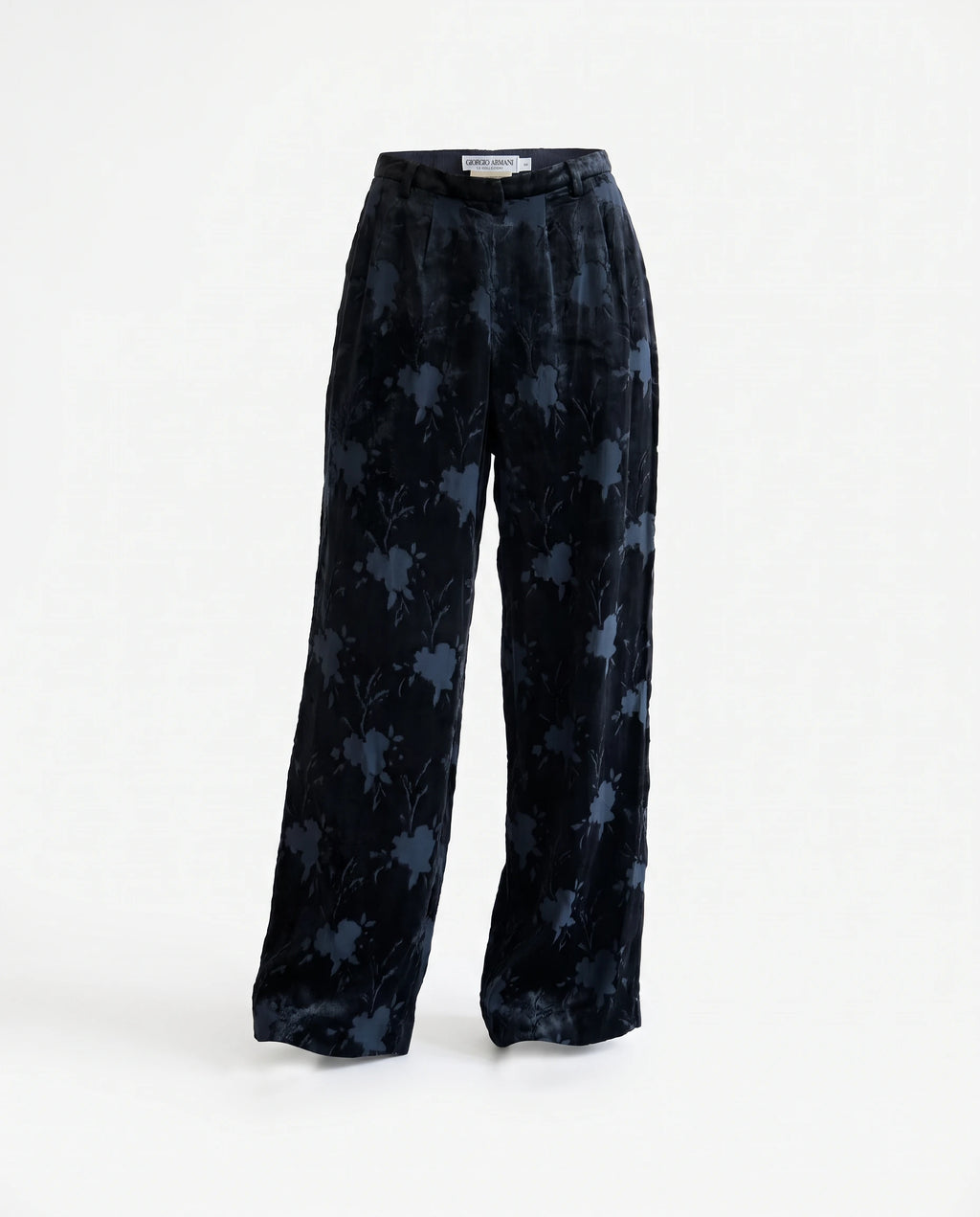 Giorgio Armani Le Collezioni Navy Floral Burnout Velvet Wide-Leg Trousers
