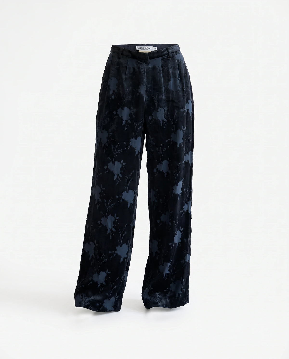 Giorgio Armani Le Collezioni Navy Floral Burnout Velvet Wide-Leg Trousers