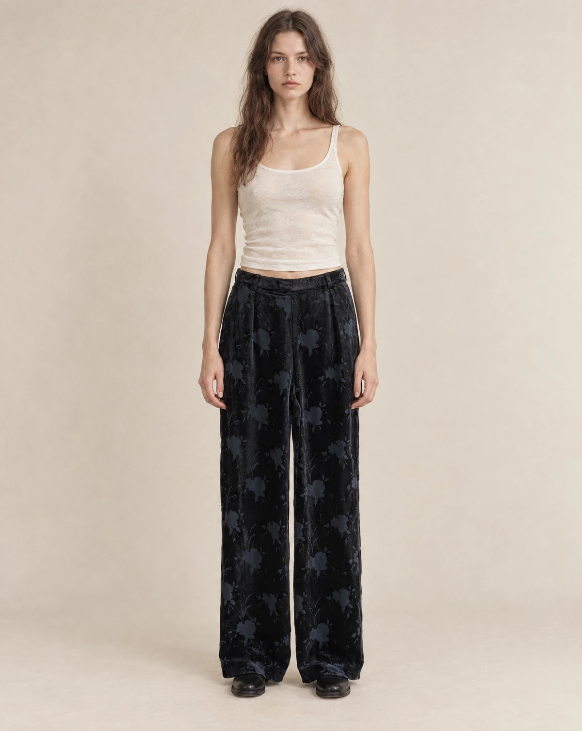 Giorgio Armani Le Collezioni Navy Floral Burnout Velvet Wide-Leg Trousers