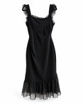 Anna Molinari Black Silk Ruffle Midi Dress
