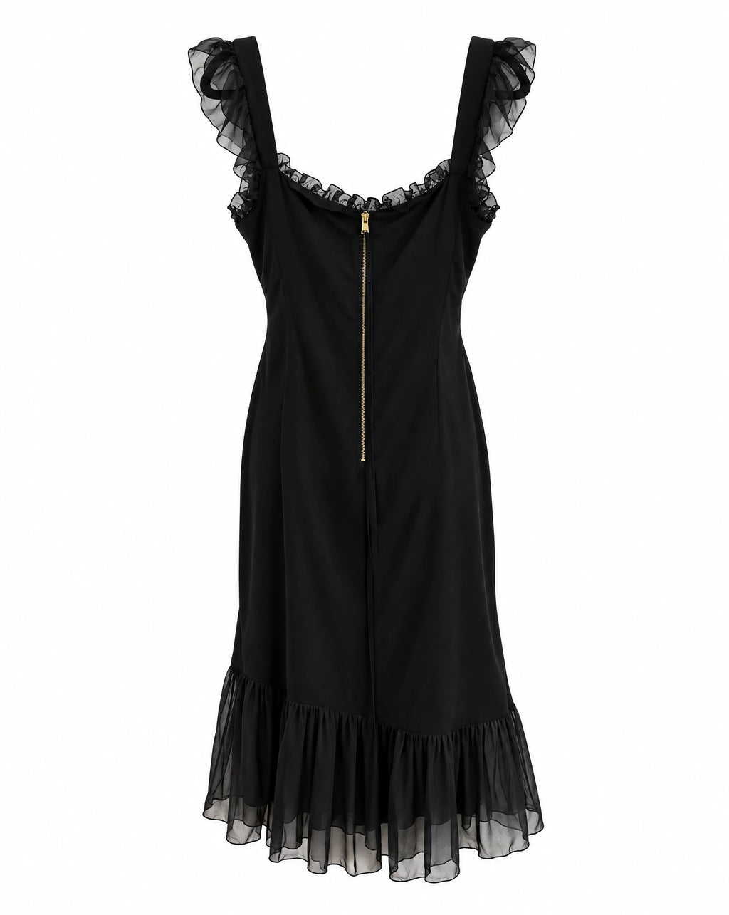 Anna Molinari Black Silk Ruffle Midi Dress