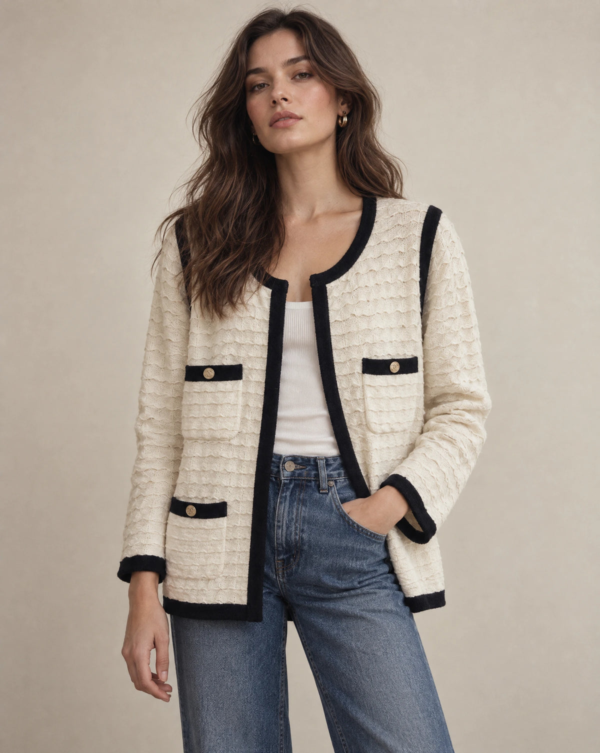 Chanel Cruise 2012 Ivory & Navy Cashmere-Blend Knit Jacket