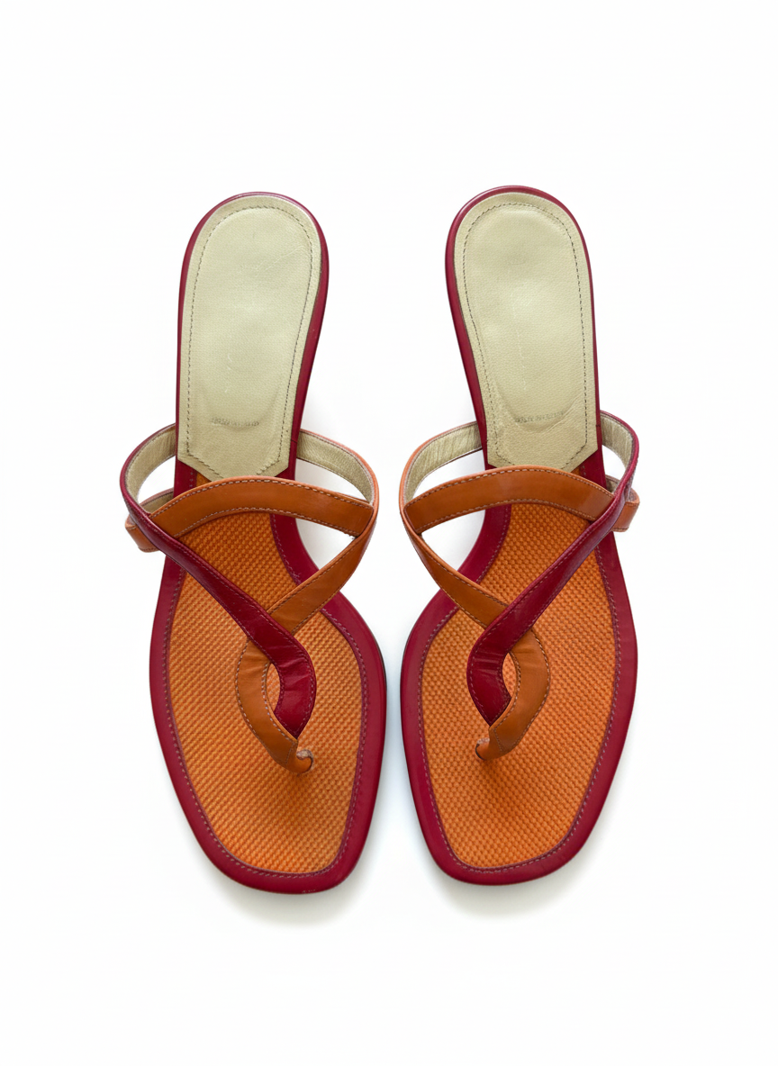 Prada Leather Thong Sandals | Pink & Orange | Kitten Heel | Size 37.5 | Y2K