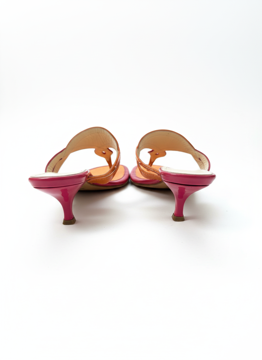 Prada Leather Thong Sandals | Pink & Orange | Kitten Heel | Size 37.5 | Y2K