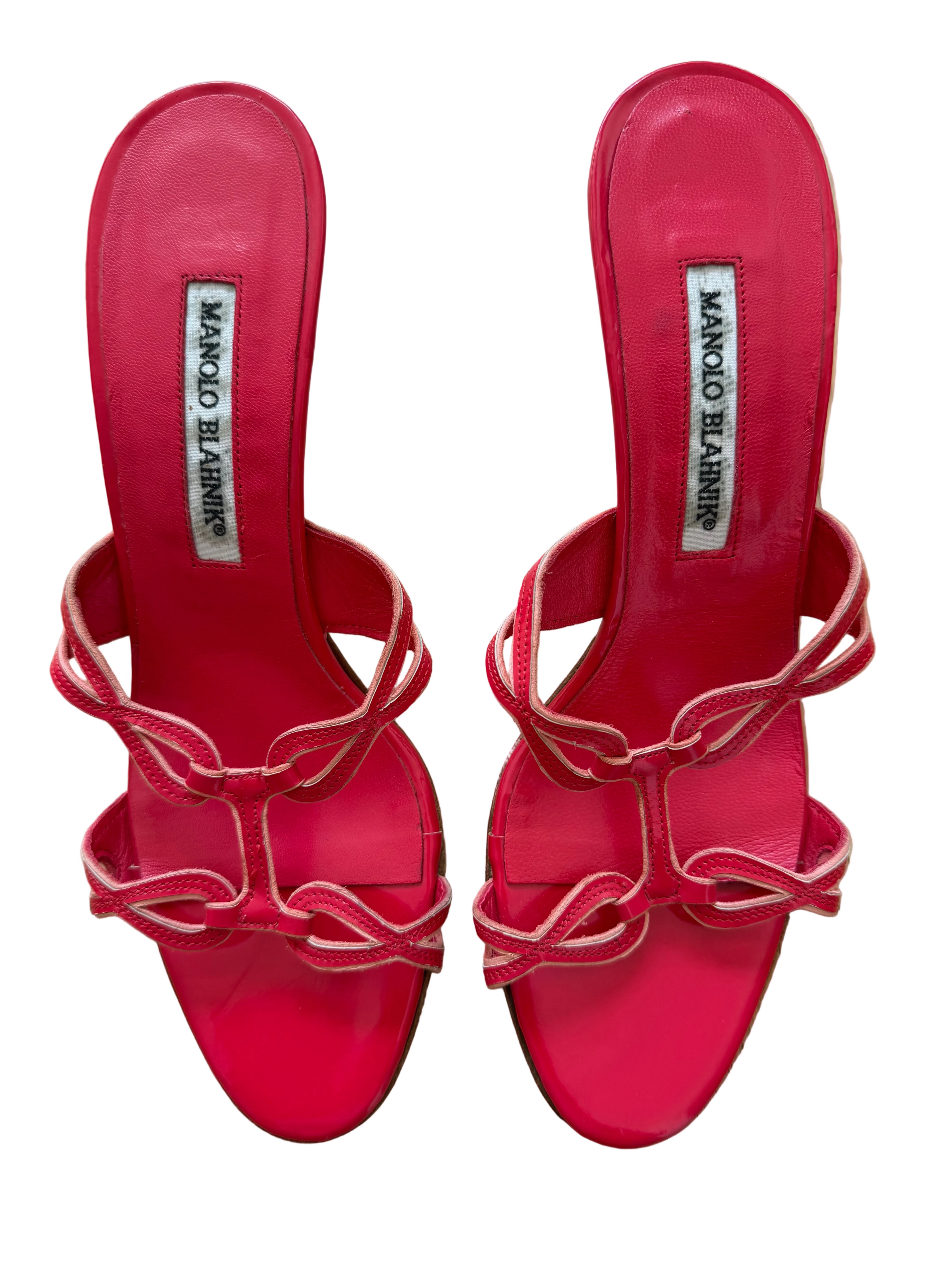 Manolo Blahnik Pink Strappy Kitten Heel Mules – Size 39