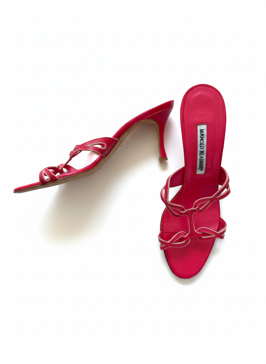 Manolo Blahnik Pink Strappy Kitten Heel Mules – Size 39