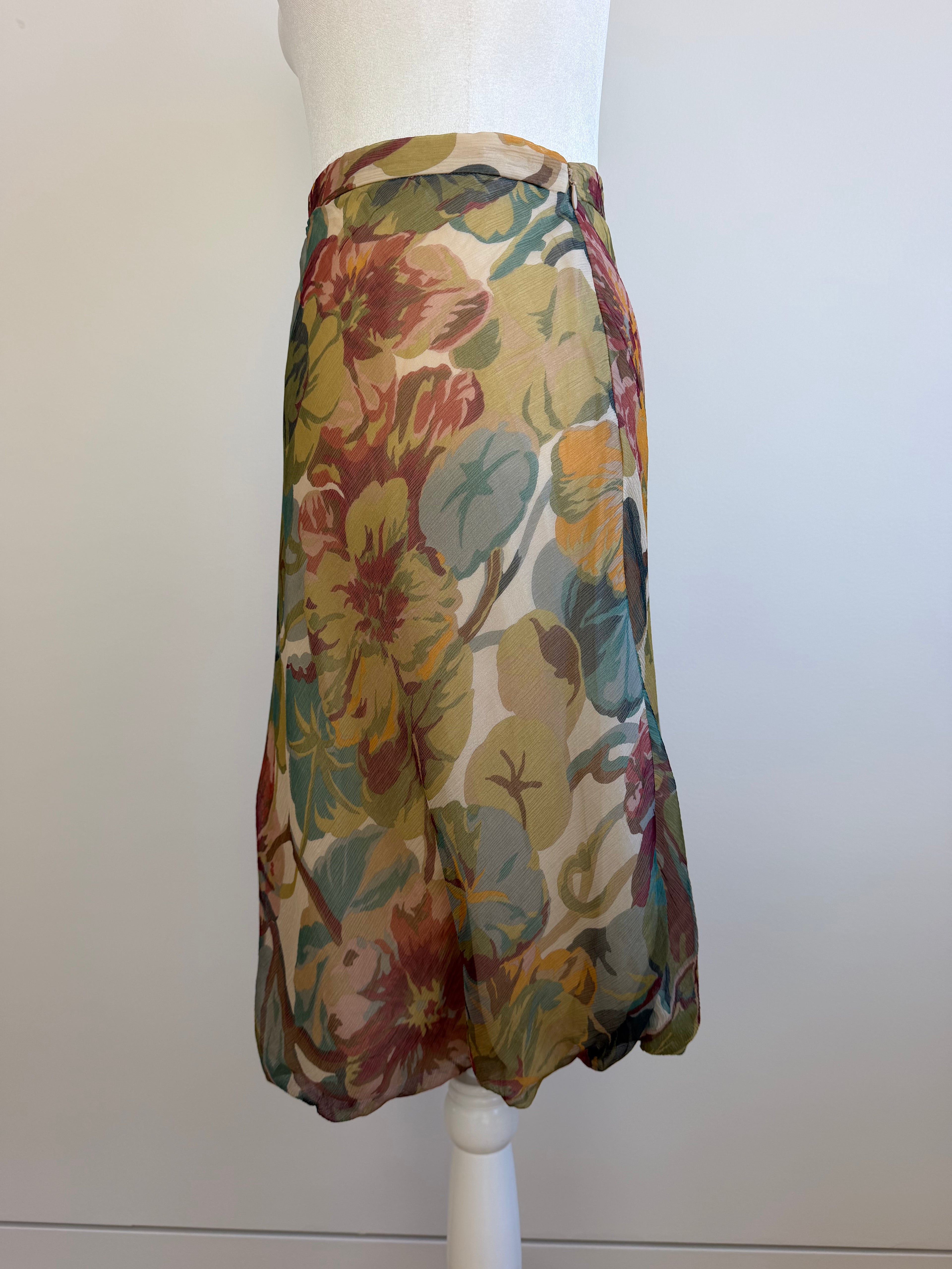 Moschino Cheap and Chic 100% Silk Floral Bubble Hem Skirt - late 90's
