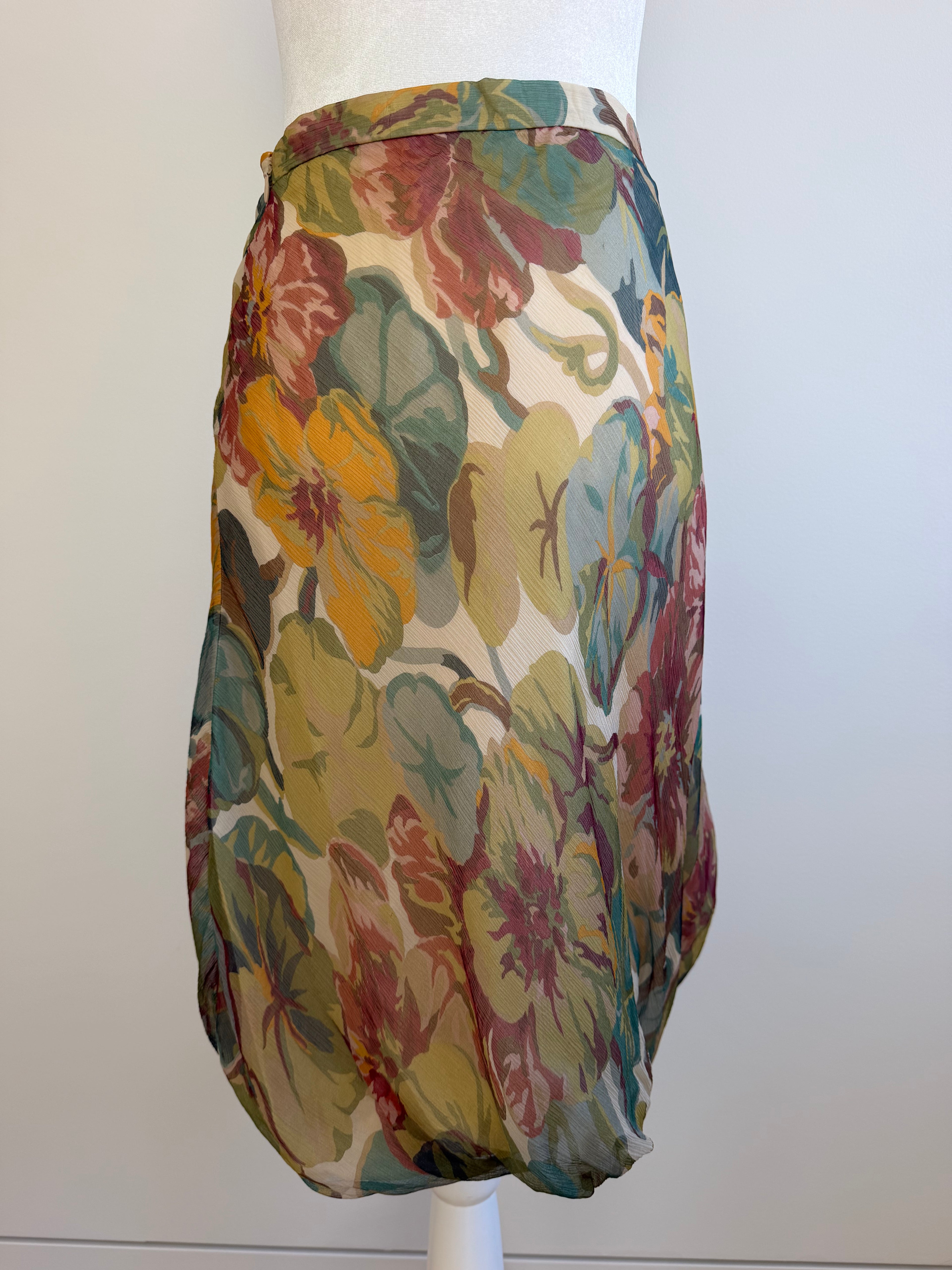 Moschino Cheap and Chic 100% Silk Floral Bubble Hem Skirt - late 90's