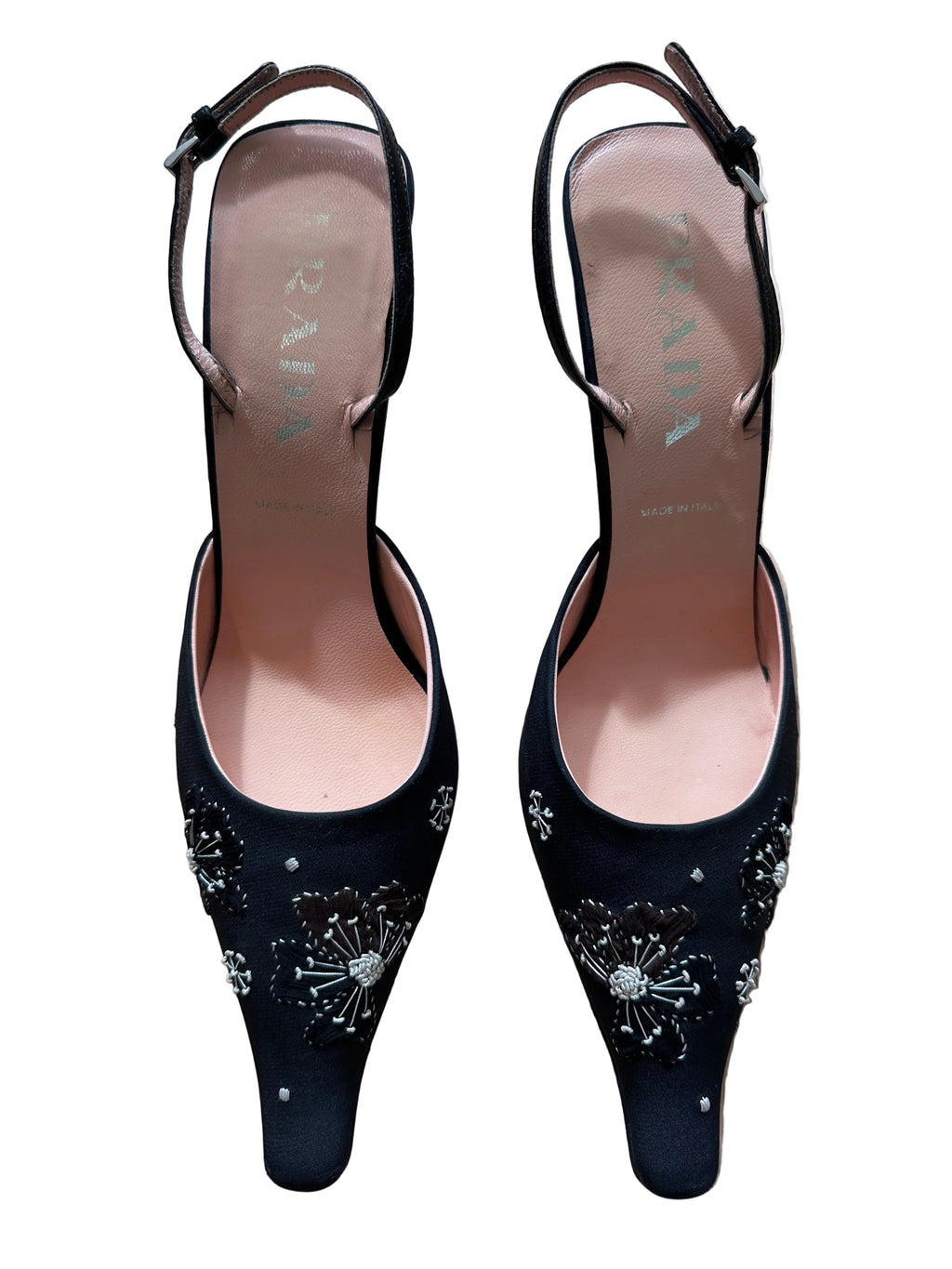 Vintage Prada Embroidered Floral Slingback Heels- late 90s