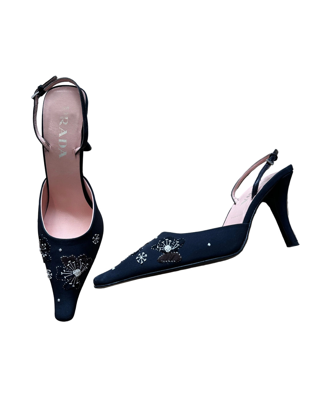 Vintage Prada Embroidered Floral Slingback Heels- late 90s